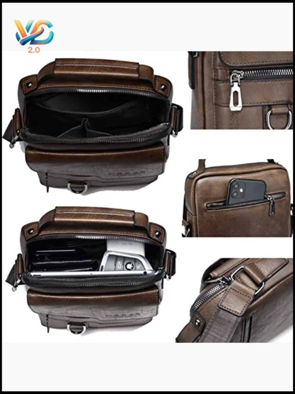 Messenger Bag for Men Crossbody Shoulder Purse Vintage PU Leather Satchel Pouch